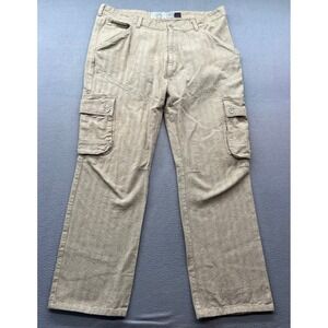 AKDMKS Cargo Pants Mens 42x32 Herringbone Twill Tan Relaxed Fit Utility